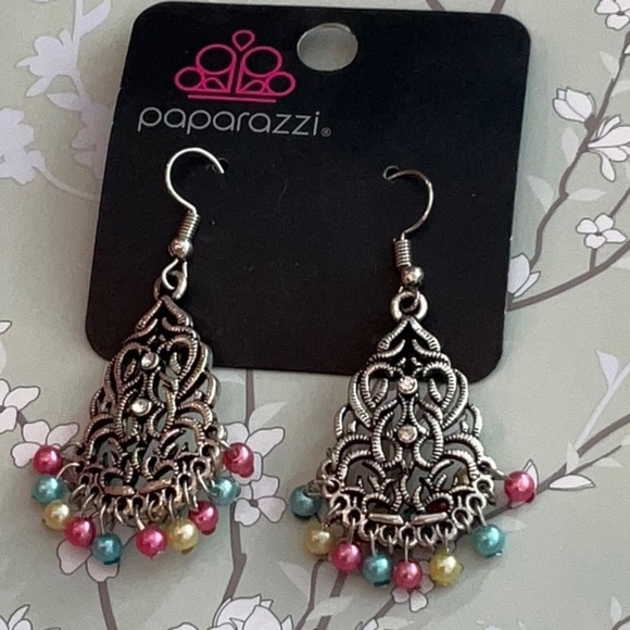 ❄️ Paparazzi } Silver and Pink Filigree Earrings Bohemian Shabby Chic - Picture 8 of 10